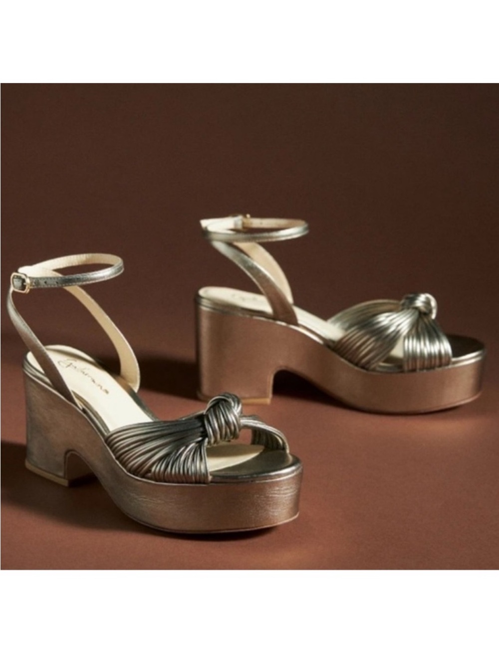 Anthropologie Guilhermina Metallic Knotted Platform Sandals Size 8